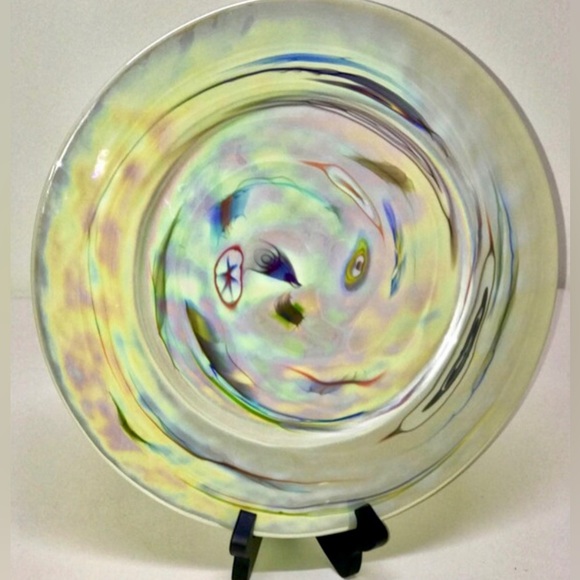 YALOS CASA MURANO Signed Acid Etched Millefiori Swirl Art Glass Charger Plate - Picture 2 of 8